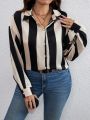 SHEIN Privé Plus Striped Print Drop Shoulder Shirt