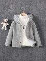 SHEIN Kids QTFun Boys' College Style Solid Color Hooded Cardigan For Spring & Autumn
