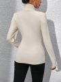 SHEIN Essnce Solid Overlap Neck Tee