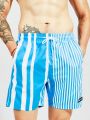 Manfinity Men Striped Print Patch Detail Drawstring Waist Swim Shorts