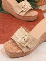 Women'S Beige Wedge Heeled Platform Sandals