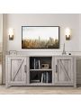 TV Stand for TVs up to 65 Inches, Wooden Media Console with Barn Door and Adjustable Shelves, Rustic TV Console Table Cabinet for Living Room Bedroom 60 Inch (Grey Wash)