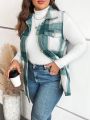 SHEIN CURVE+ Plus Plaid Print Flap Detail Vest Overcoat