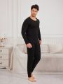Men'S Round Neck Long Sleeve Top And Pants Thermal Underwear Set