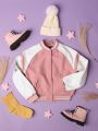 Girls' Sequined Number Embroidery Baseball Jacket