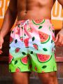 SHEIN Men'S Watermelon Print Drawstring Beach Shorts