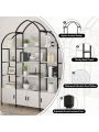 4-Tier Bookshelf, Tall Arched Bookcase, Industrial Wood Storage Rack Open Shelves, Modern Standing Bookshelves Metal Frame Display Rack for Bedroom Living Room Home Office Black & White