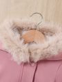SHEIN Baby Girls' Casual Faux Suede Thickened Fleece Lined Hooded Coat With Collar, Pink