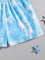 SHEIN Tween Boy's Casual Vacation Palm Tree Print Tight Knit Swim Trunks