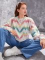 Teen Girls' Color Block Herringbone Pattern Sweater