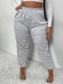 SHEIN SXY Plus Size Elastic Waist Sweatpants With Slanted Pockets