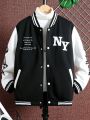 Teen Boys' Letter Print Color Block Baseball Jacket