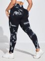 Yoga Basic Plus Size Women's Tie-Dye Seamless Push-Up Yoga Pants