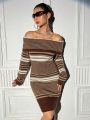 SHEIN ICON Stripe Off Shoulder Sweater Dress