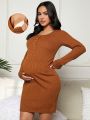 SHEIN Solid Color Ribbed Knit Maternity Nursing Dress
