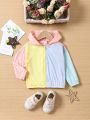 SHEIN Baby Girls' Casual Hooded Wind Jacket With Color Block Design