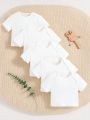 SHEIN Newborn Baby Boy Knitted Soft Round Neck Short Sleeve Top Solid Color Basic Summer T-Shirt Five-Piece Set