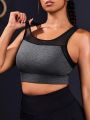 Yoga Futuristic Plus Size Women'S Patchwork Mesh Sports Bra