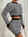 SHEIN Essnce Plaid Cropped Top And Skirt Set