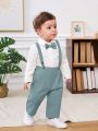 SHEIN Baby Boy Bow Front Shirt & Pants & Hat & Vest Blazer