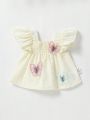 SHEIN Baby Girl Butterfly 3d Embroidery Flying Sleeve Top