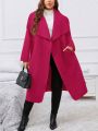 Plus Size Women's Waterfall Collar Front Open Wool Coat