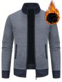 Manfinity Homme Men Contrast Trim Zipper Front Thermal Lined Cardigan