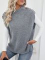 Button Decorated Stand Collar Sweater Vest