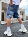 Manfinity Hypemode Men's Flocked Letter Print Denim Shorts
