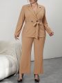 SHEIN Privé Plus Double Button Belted Blazer & Pants