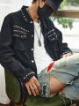 Men Studded Detail Flap Pocket Denim Jacket