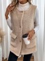 SHEIN LUNE Women'S Sherpa Single-Breasted Sleeveless Jacket