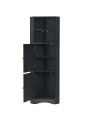 Tall Bathroom Corner Cabinet, Freestanding Storage Cabinet with Doors and Adjustable Shelves, MDF Board, Black