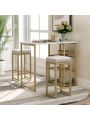 3-piece Modern Pub Set with Faux Marble Countertop and Bar Stools, White/Gold