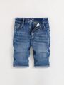 SHEIN Teen Boys' Casual Mid-waist Slim Fit Denim Shorts
