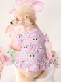 PETSIN 1pc Easter Pink Cute Rabbit & Bowknot Pattern Printed Bubble Sleeve Dress For Pet Cat And Dog