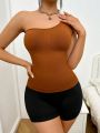 Women'S Single Shoulder Ribbed Shapewear Top