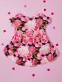 PETSIN 1pc Pet Bubble-Sleeve Dress With Romantic Cute Pink Flower Prints For Valentine's Day
