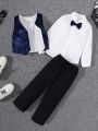 SHEIN Kids FANZEY Young Boy Thermal Lined Button Up Vest Blazer & Pants & Shirt