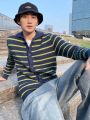 Men's Striped Button-up Cardigan