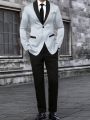 Men's Color Block Suit With Mandarin Collar And Trousers