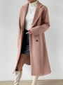 SHEIN Essnce Women's Double Breasted Notched Collar Woolen Coat