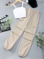 Teen Girls' Solid Color Camisole Top And Drawstring Waist Pants Set
