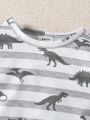Baby Girl Striped & Dinosaur Skeleton Print PJ Set