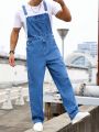 Men Slant Pocket Denim Overalls Without Tee