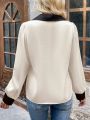 Women'S Contrast Color Lapel Collar Long Sleeve Shirt