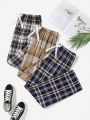 Plus 1pc Plaid Print Bow Front Sleep Pants & 1pc Plaid Print Sleep Pants