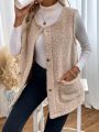 SHEIN LUNE Women'S Sherpa Single-Breasted Sleeveless Jacket