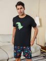 Men'S Cartoon Dinosaur Printed Short Sleeve Homewear Set