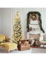 Gymax 7.5ft Pre-lit Pencil Snow Flocked Pencil Christmas Tree Holiday Decoration